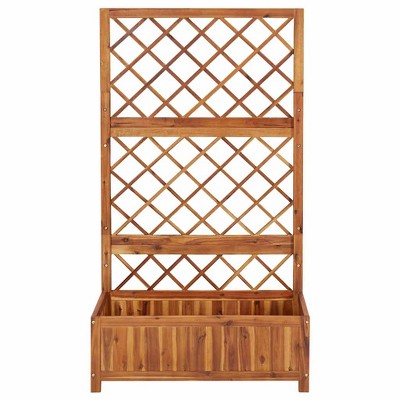 Acacia Wood Raised Bed with Trellis for Outdoor Plants
