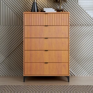 Galano Zaffy 5 Drawer Chest (Interlock) - Amber Walnut - 1 of 4