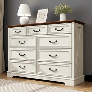 9 Drawer Farmhouse Dresser, Rustic Chest of Drawers with Ample Storage, Solid Wood Look & Metal Handles, Bedroom Clothes Organizer - 1 of 4