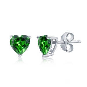 Bella Silver Sterling Silver 6MM Emerald "May" Heart Perciosa Crystal Earrings - Green - 1 of 2