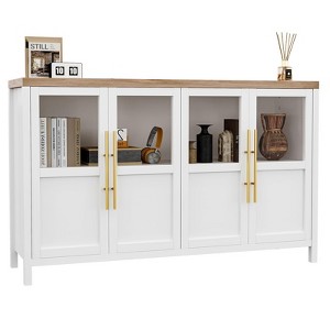 Sideboard Buffet Cabinet with 4 Glass Doors, 55" Modern Farmhouse Storage Cabinet with Ample Storage for Kitchen, Dining Room, Living Room - 1 of 4