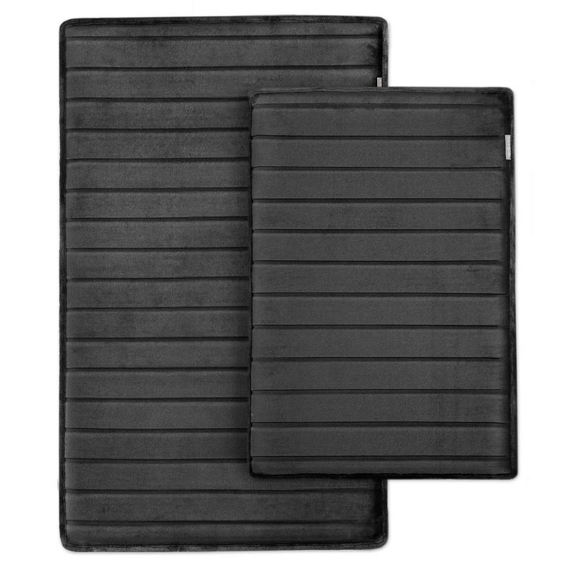 2pc 17"x24" and 21"x34" MICRODRY SoftLux Quilted Striped Memory Foam Bath Mat/Runner with Skid Resistant Base, 1 of 5
