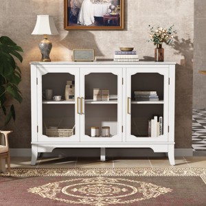 48" Sideboard Buffet Cabinet with Glass Doors and Adjustable Shelves, Modern Storage Cabinet for Living or Dining Room-3irtyhousy - 1 of 4