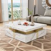 Vynxaria Series 43.3 in. White Square MDF End Table with 4 Drawers and Gold Accents - 3 of 4