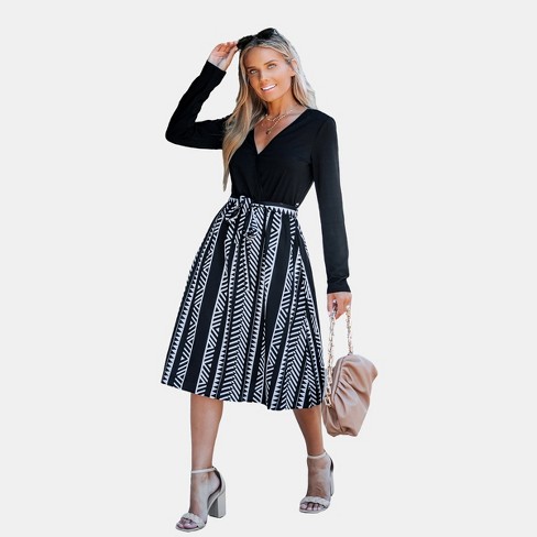 Women's Geo Print Belted Midi Dress - Cupshe-xs-black : Target