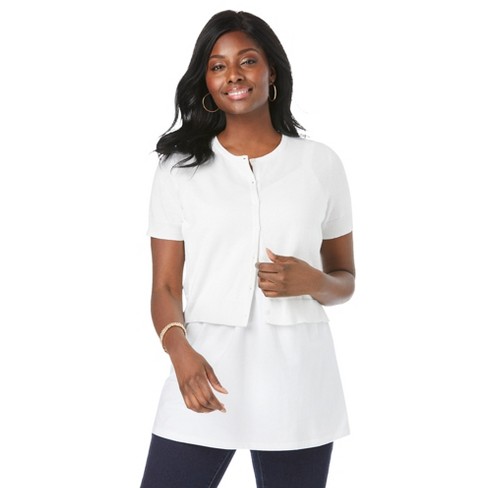 White short sleeve hot sale cardigan plus size