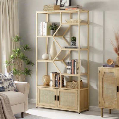 Lovmor Bedroom dresser, 8 Double Dresser with rattan drawers, wood chest of drawers for kids room, living room, entry and hallway, Natural