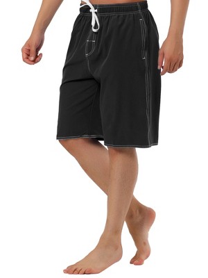 TATT 21 Men's Casual Holiday Solid Color Elastic Waistband Beach Board Shorts Black 32 — фото 4