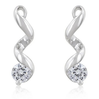 ShineHigh Solitaire Drop Earrings – Rhodium Plated Twisted Design with Round Clear Cubic Zirconia Stone