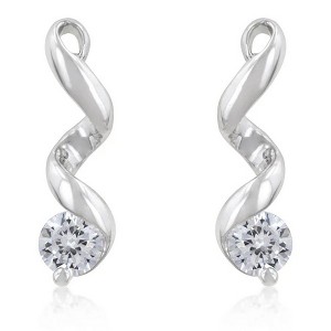 ShineHigh Solitaire Drop Earrings – Rhodium Plated Twisted Design with Round Clear Cubic Zirconia Stone - 1 of 1