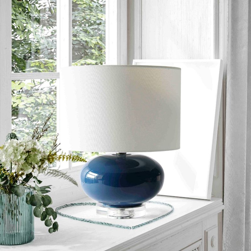 15.25" Modern Ovaloid Glass Bedside Table Lamp with Fabric Shade - Lalia Home, 4 of 11