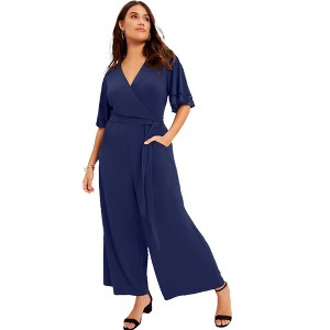 June + Vie by Roaman's Women's Plus Size Wide-Leg Jumpsuit - 1 of 4