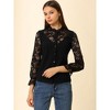INSPIRE CHIC Women's Lace Panel Floral Work Ruffle Mock Neck Button Up Shirt - 3 of 4