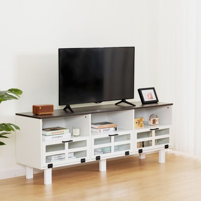 NicBex TV Stand for 65 Inch TV with Glass Door,TV Entertainment Center with 3 Down Drawer and Open Shelves,TV Console Table for Living Room,White+Gray