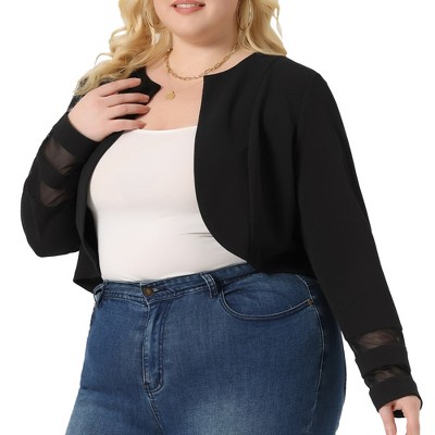 Agnes Orinda Women's Plus Size Mesh Long Sleeve Open Front Office Cropped Shrug