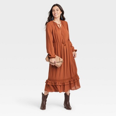 Knox Rose Women's Brown Ruffle Long Sleeve Dress (XXL) in Nepal at NPR  9205, Rating: 5