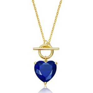 Guili Elegant Women's sterling silver necklace with 14k gold plated heart pendant and colored cubic zirconia - A touch of sophisticated charm - 1 of 4