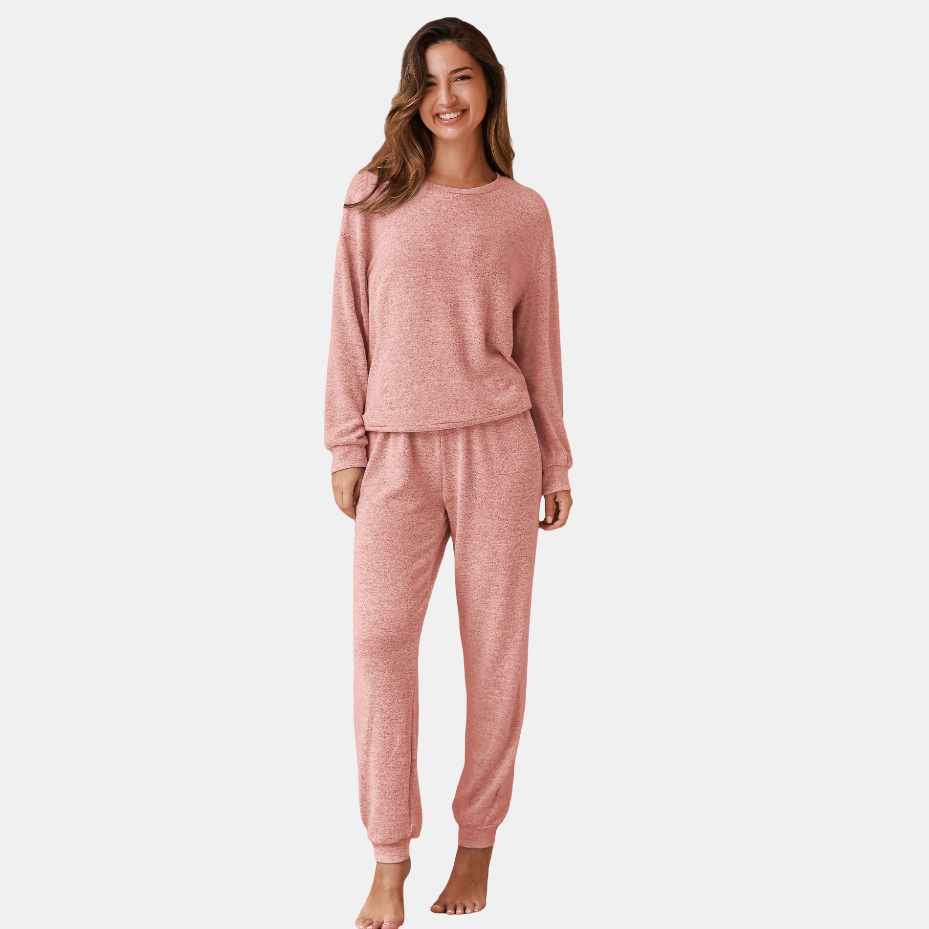 Cupshe Women's Cozy Cloud Gray Long Sleeve Pants Pajama Set-M-Pink