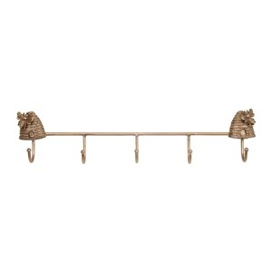 Slickblue Pewter Bee Wall Hook, 5 Hooks, Decorative Wall Rack, Farmhouse Style, Gold, 17" - 1 of 3