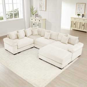 Aukfa Oversized Cloud Modular Corduroy Sofa Sectional with Ottoman - Reversible Deep Seat Couch for Living Room - 1 of 4