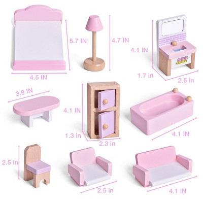 Pink Wooden 22-Piece Dollhouse Furniture Set