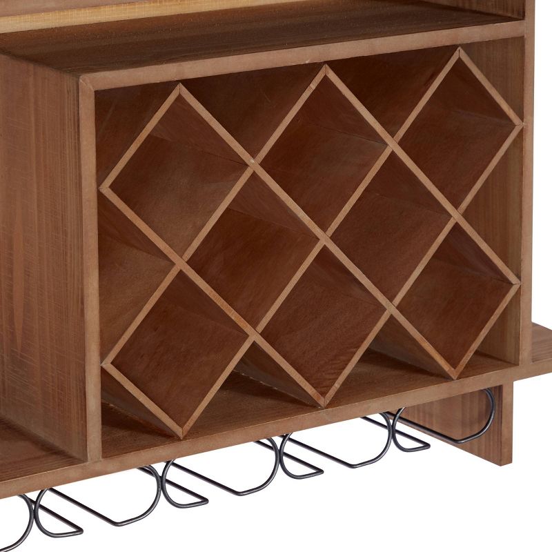 Wood Geometric 8 Bottle Slot Wall Wine Rack with 6 Glass Holder Slots Brown - Olivia &#38; May, 3 of 6