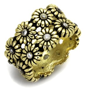 Slickblue Women’s Floral Band Ring in IP Gold Stainless Steel with Clear CZ Accents, Slim Stackable Design, size 5-10 - 1 of 4