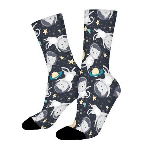 Fun Cat Astronaut In Space Women Printed Crew Socks Funny Funky Socks Soft Polyester Novelty Gifts for Artists Men - 1 of 1