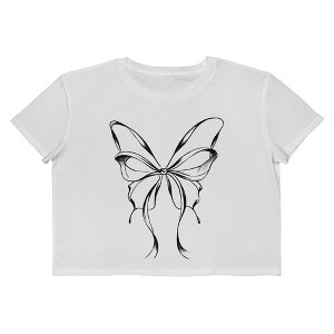 Rerun Island Women's Bow Butterfly Short Sleeve Graphic Cotton Cropped Loose T-shirt - Bright White 2X - 1 of 4