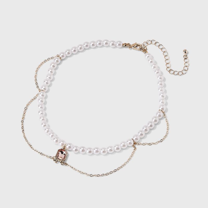 Pearl Choker with Chain Stone Pendant Necklace - Wild Fable&#8482; Gold, 5 of 7