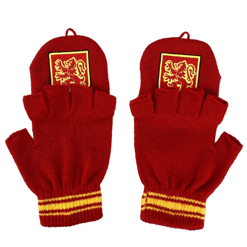 Harry potter Gryffindor Embroidered Cut Felt Jacquard Red and Yellow Acrylic Knit Beanie hat and Glomitt Combo, 3 of 5