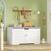 USIKEY Shoe Storage Bench, 2 Tier Shoe Bench with Padded Seat & 2 Barn Doors, Entryway Bench Shoe Cabinet for Living Room, Bedroom - 4 of 4