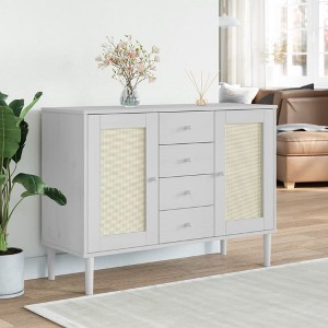vidaXL Sideboard SENJA Rattan Look White 44.1 in.x15.7 in.x31.5 in. Solid Wood Pine - 1 of 4