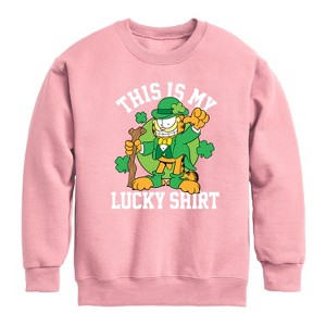 Boys' - Garfield - This Is My Lucky Shirt Graphic Long Sleeve Fleece Sweatshirt - 1 of 4