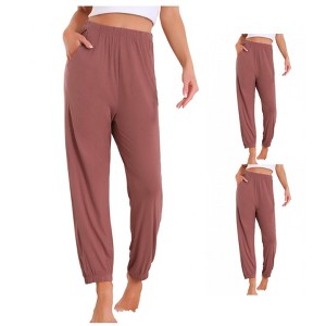 INSPIRE CHIC Women 2 Pcs Pajama Pants Soft Comfy Ankle Length Elastic Waistband With Pocket - 1 of 4