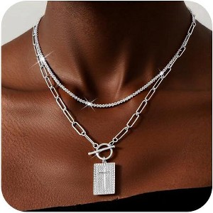 Layered Cross Pendant Necklace for Women, Non-Tarnish Gold or Silver Paperclip Link Chain - 1 of 4