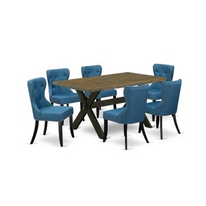 HomeStock 7-Piece Rectangle Distressed Jacobean Finish Solid Wood Top Dining Table with 6-Parson Chairs - 1 of 4