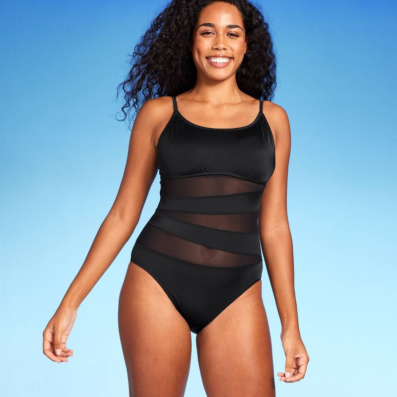 Women's Mesh Front One Piece Swimsuit - Shade & Shore™, 4 of 14