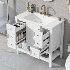 JUJABU 36'' Modern Bathroom Vanity with Ceramic Sink, 3 Drawers  & Open Shelf - 1 of 4