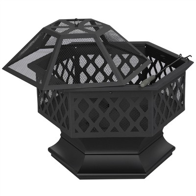 FDW Outdoor Fire Pit 28" Patio Fire Pit Wood Burning Metal Fire Bowl Round Garden Stove With