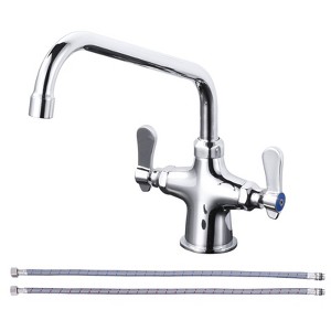 WOWOW Double Handle Deck Mount Commercial Standard Kitchen Faucet with 10 in. Swivel Spout and Supply Lines in Polished Chrome - 1 of 4