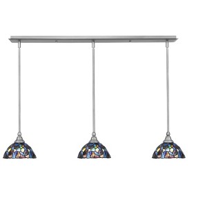 Toltec Lighting Any 3 - Light Chandelier in  Brushed Nickel with 7" Blue Mosaic Art Glass Shade - 1 of 1