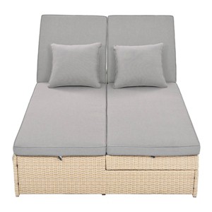Nestfair Double Sunbed with Wicker Rattan Patio Reclining Chairs Adjustable Backrest and Seat - 1 of 4