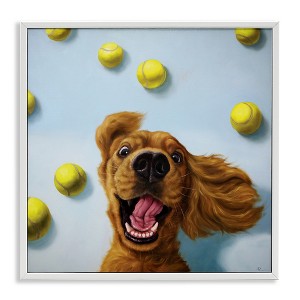 Stupell Industries Happy Smiling Pet Dog with Yellow Tennis Balls Framed Giclee Art - 1 of 4