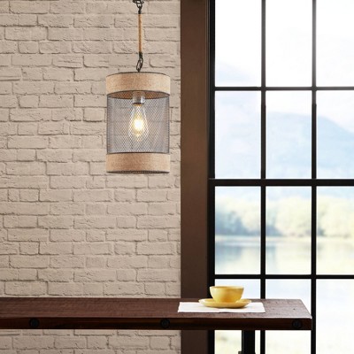 14.3" Black Natural Rope and Metal Mesh Pendant Light