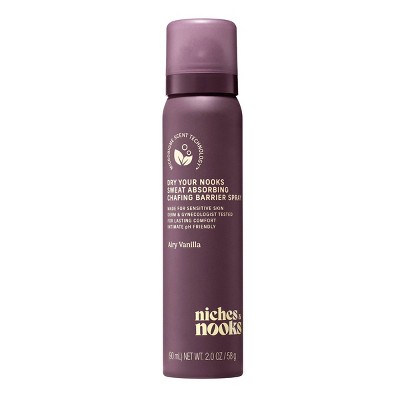 Niches & Nooks, Dry Your Nooks Sweat Absorbing Chafing Barrier Spray - Airy Vanilla - 2 fl oz