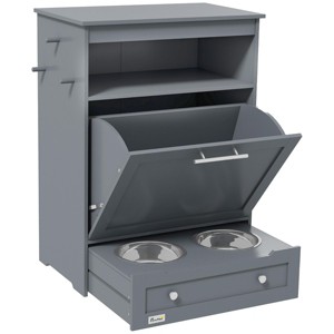 INFURNIC Pet Bowl Feeder Station with Storage Cabinet Raised Bowls Hanger for Pet Supplies and Food, Grey, 24"*14"*32.25" - 1 of 4