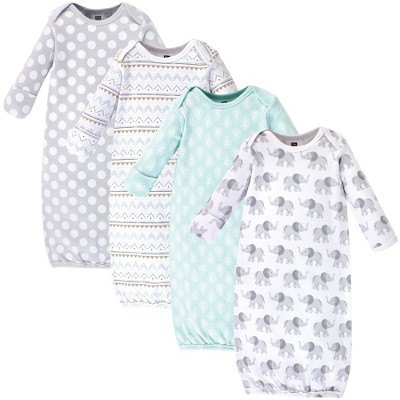 Hudson Baby Infant Cotton Long-Sleeve Gowns 4pk, Gray Elephant, 0-6 Months