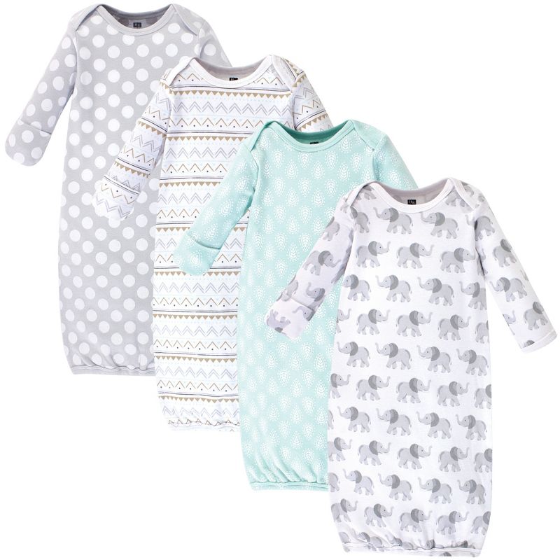 Hudson Baby Infant Cotton Long-Sleeve Gowns 4pk, Gray Elephant, 0-6 Months, 1 of 7