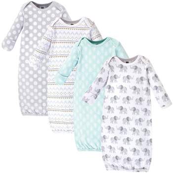 Hudson Baby Infant Cotton Long-Sleeve Gowns 4pk, Gray Elephant, 0-6 Months